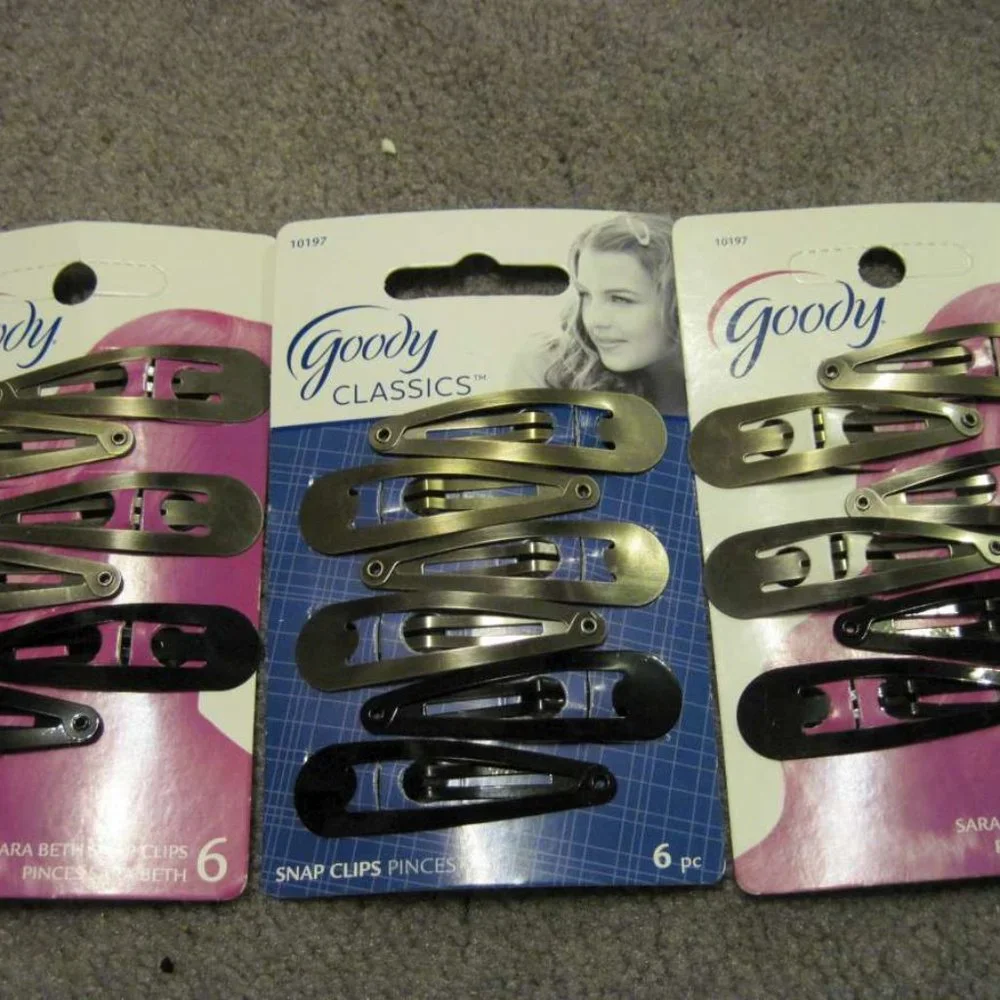 6 Goody Sara Beth Metal Contour Hair Snap Clips Brushed Metal Painted Pink Blue